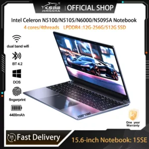 JINGSHA 15.6" Slim Laptop 12GB RAM 512GB SSD Intel N5100/5105/6000/5095A Notebook 15SE Gamer 1920*1080 Display DOS BT4.2 Office
