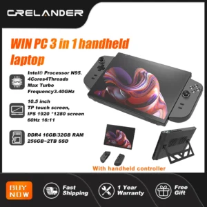 CRELANDER Laptop Intel N95 CPU 4 Cores 4 Threads 10.5 inch TDP Touch Screen 16:11 Ratio M2 2280 SSD Handheld Gaming Laptop