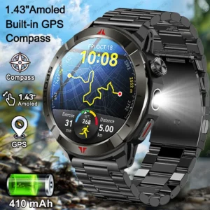 New Built-in GPS Smart Watch 1.43" Amoled HD Display Compass LED Light Outdoor Sports 410mAh Large Battery BT Call SmartWatch