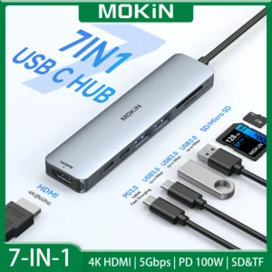 MOKiN USB C HUB to 4K HDMI Hub Adapter Docking Station USB 3.0 5Gbps SD/Micro SD PD 100W for MacBook Pro/Air Laptop Accessories